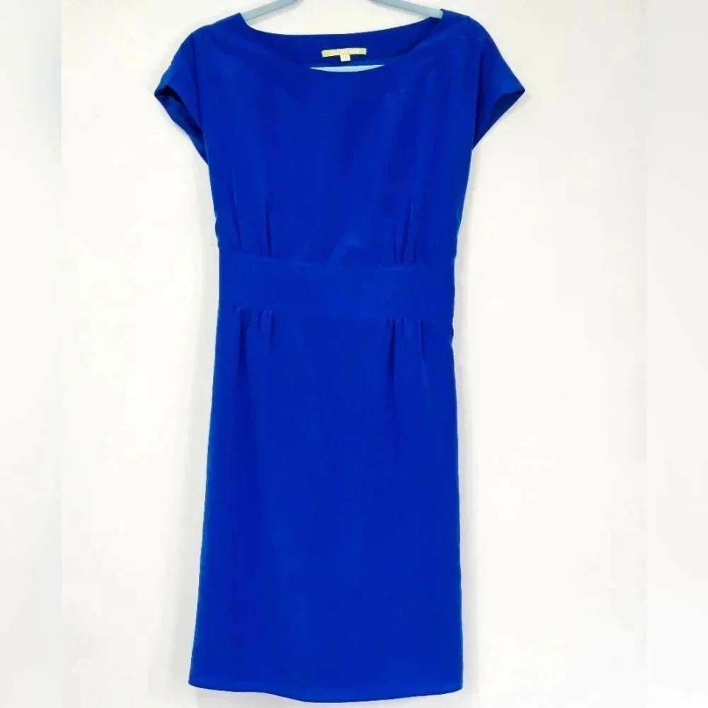 Gianni Bini Royal Blue Cap Sleeve Tie Waist Midi Dress Women Size 10